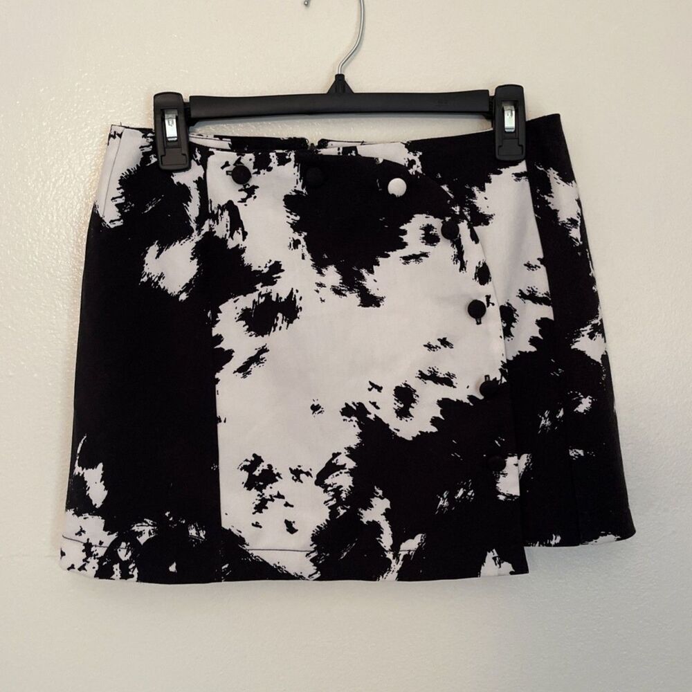 URBAN OUTFITTERS Jagger Button Front Mini Skirt, Cow Print Black White- Medium